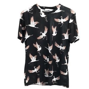 Bolongaro Trevor Mens Graphic T-Shirt Black White Bird Print Crew Neck Tee M New